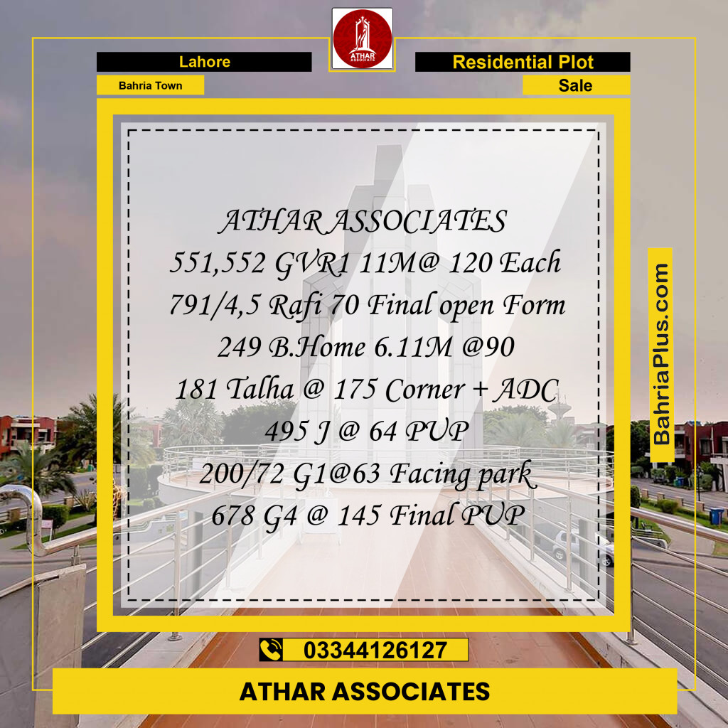 Residential Plot for Sale in Bahria Town, Lahore - (BP-190689)