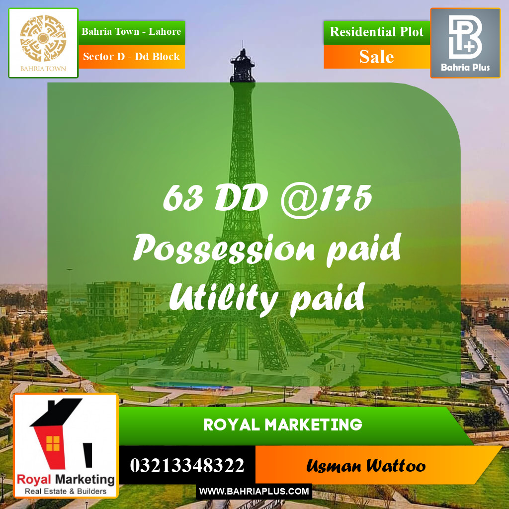 Residential Plot for Sale in Sector D - DD Block -  Bahria Town, Lahore - (BP-190692)