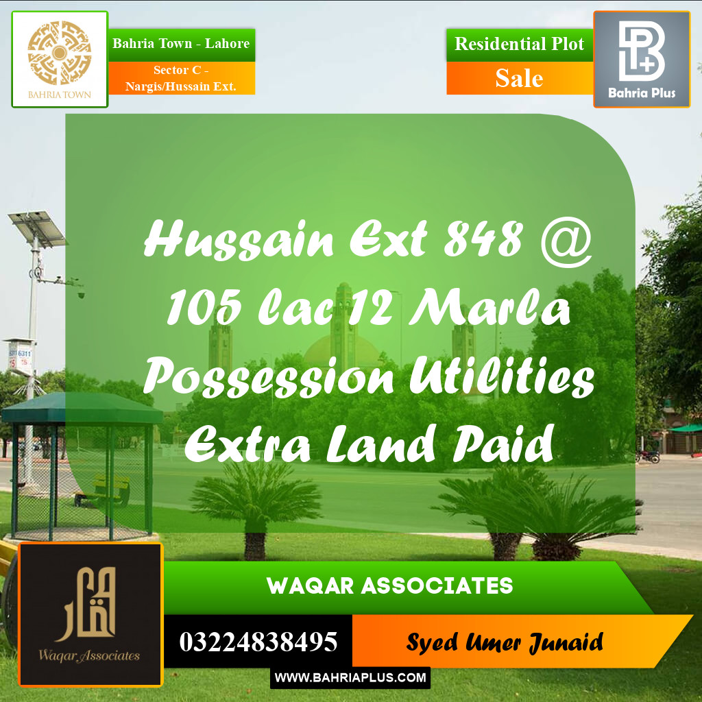 Residential Plot for Sale in Sector C - Nargis/Hussain Ext. -  Bahria Town, Lahore - (BP-190697)