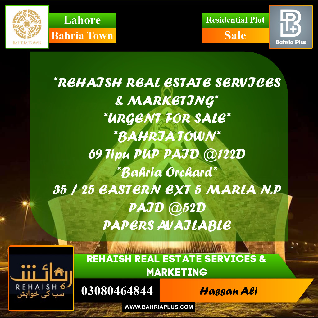 Residential Plot for Sale in Bahria Town, Lahore - (BP-190709)