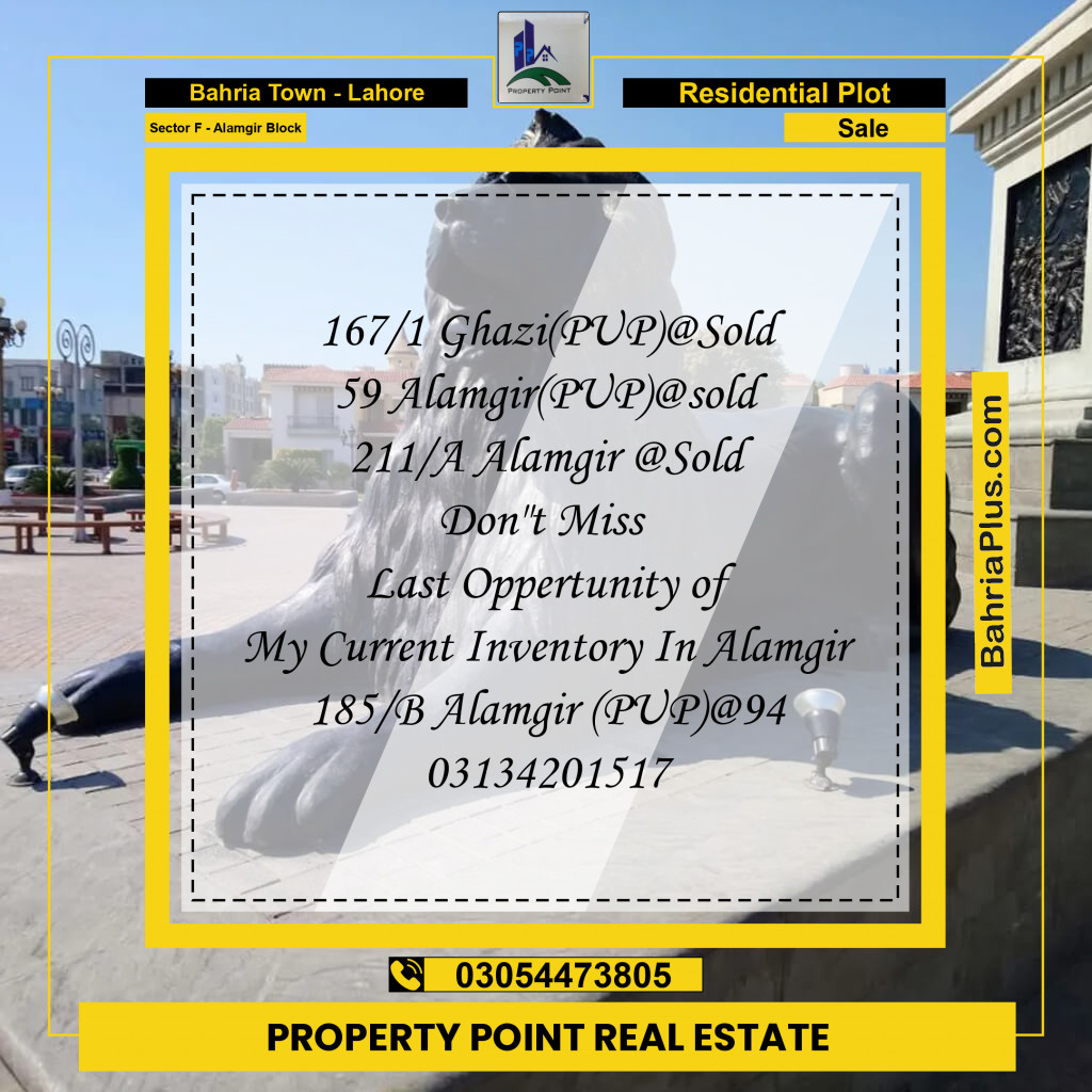 Residential Plot for Sale in Sector F - Alamgir Block -  Bahria Town, Lahore - (BP-190725)