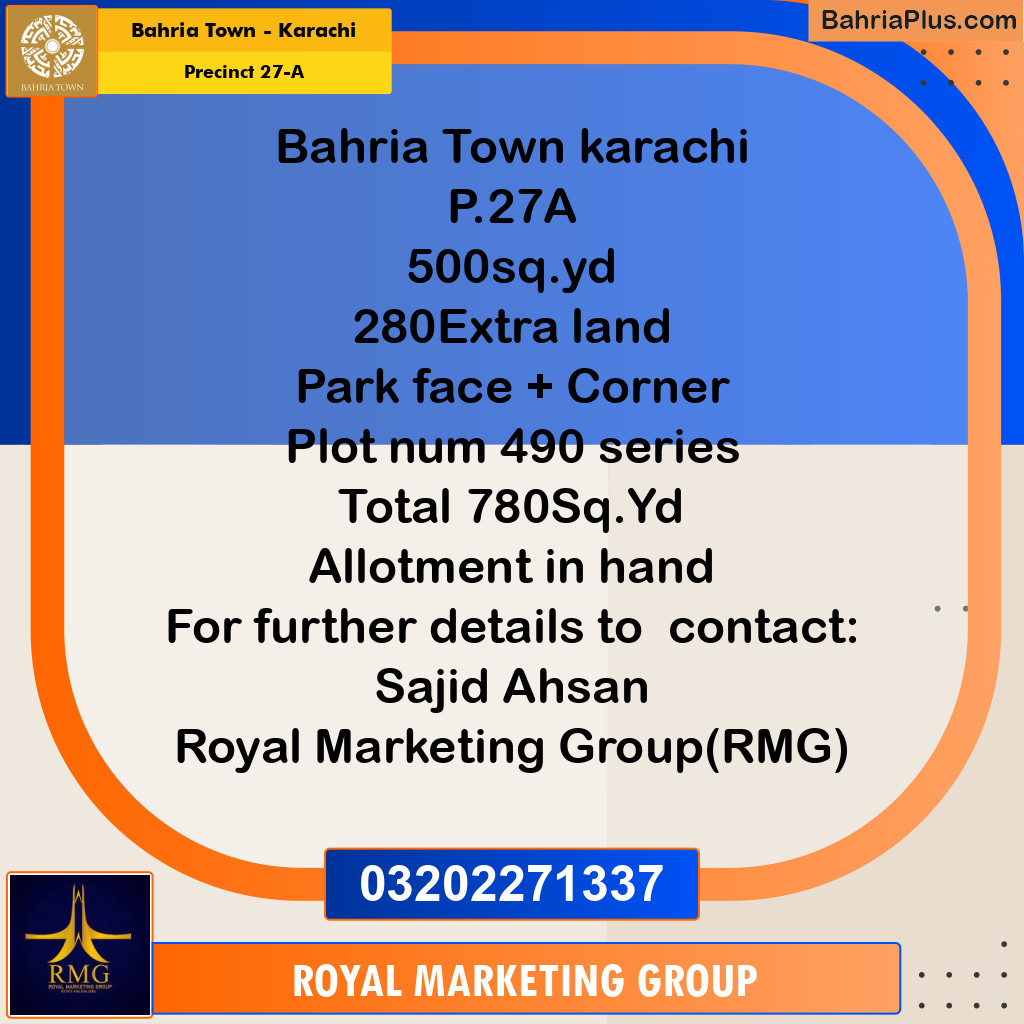 500 Sq. Yards Residential Plot for Sale in Precinct 27-A -  Bahria Town, Karachi - (BP-190728)