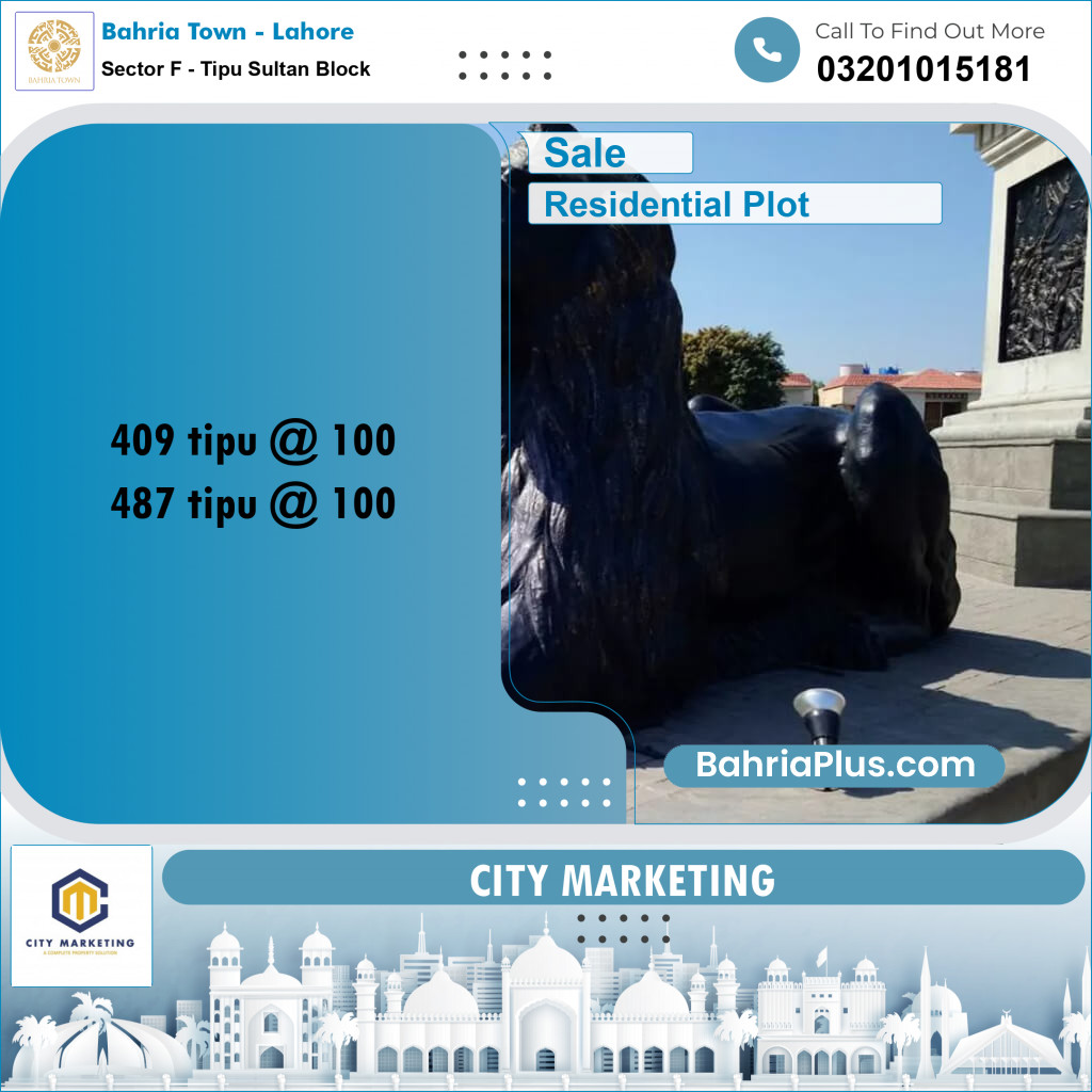 Residential Plot for Sale in Sector F - Tipu Sultan Block - Bahria Town, Lahore - (BP-190734)