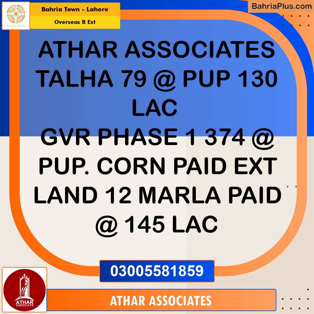 Residential Plot for Sale in Overseas B Ext -  Bahria Town, Lahore - (BP-190739)