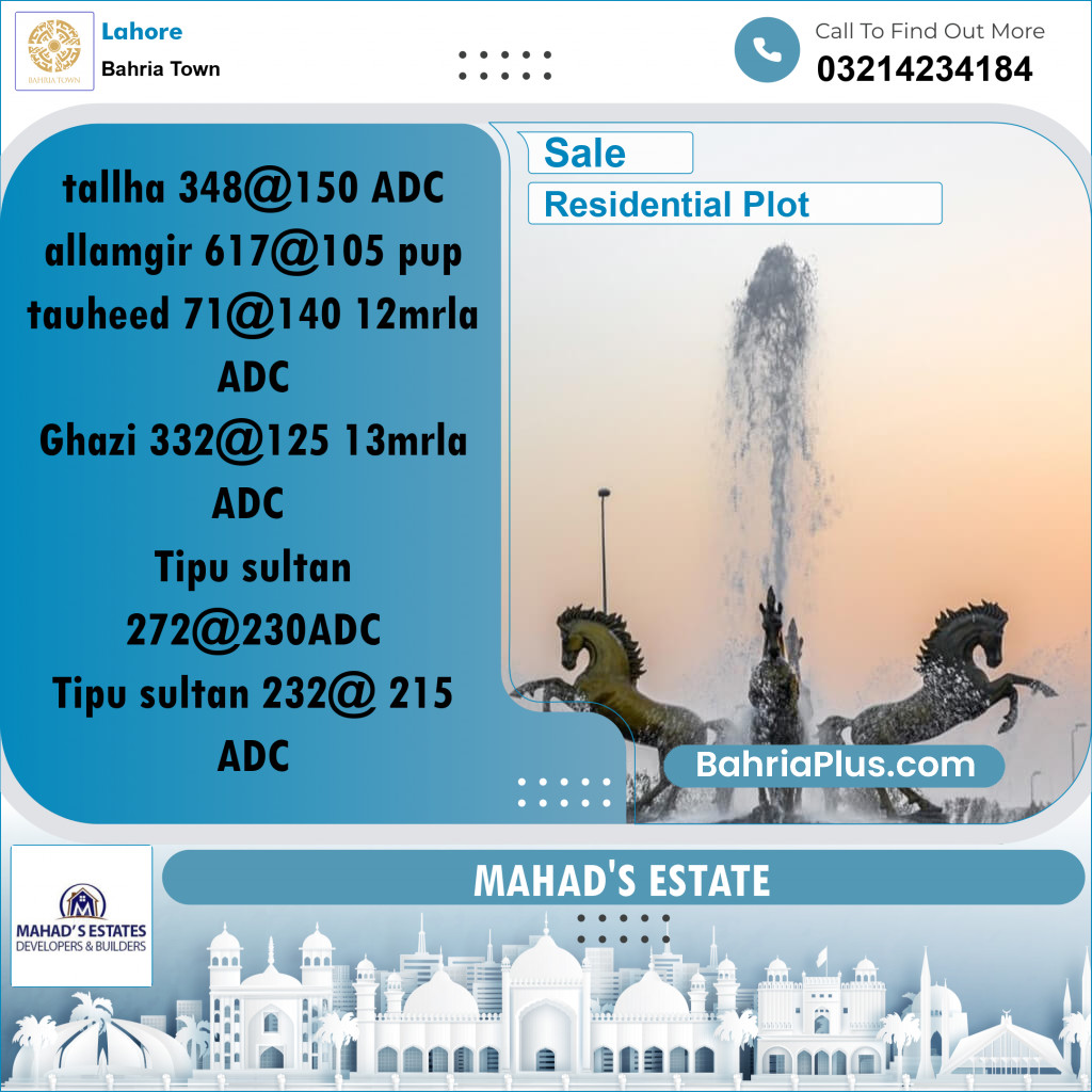 Residential Plot for Sale in Bahria Town, Lahore - (BP-190795)