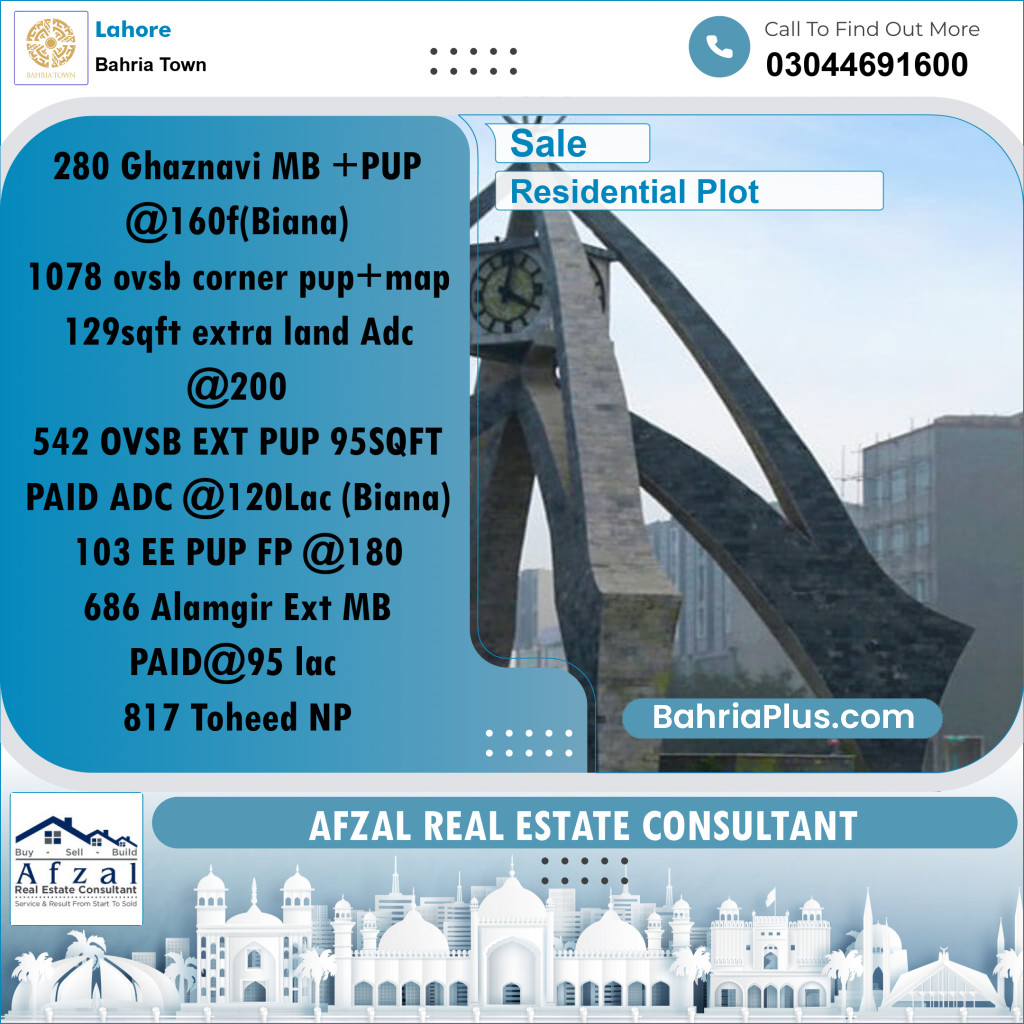 Residential Plot for Sale in Bahria Town, Lahore - (BP-190802)
