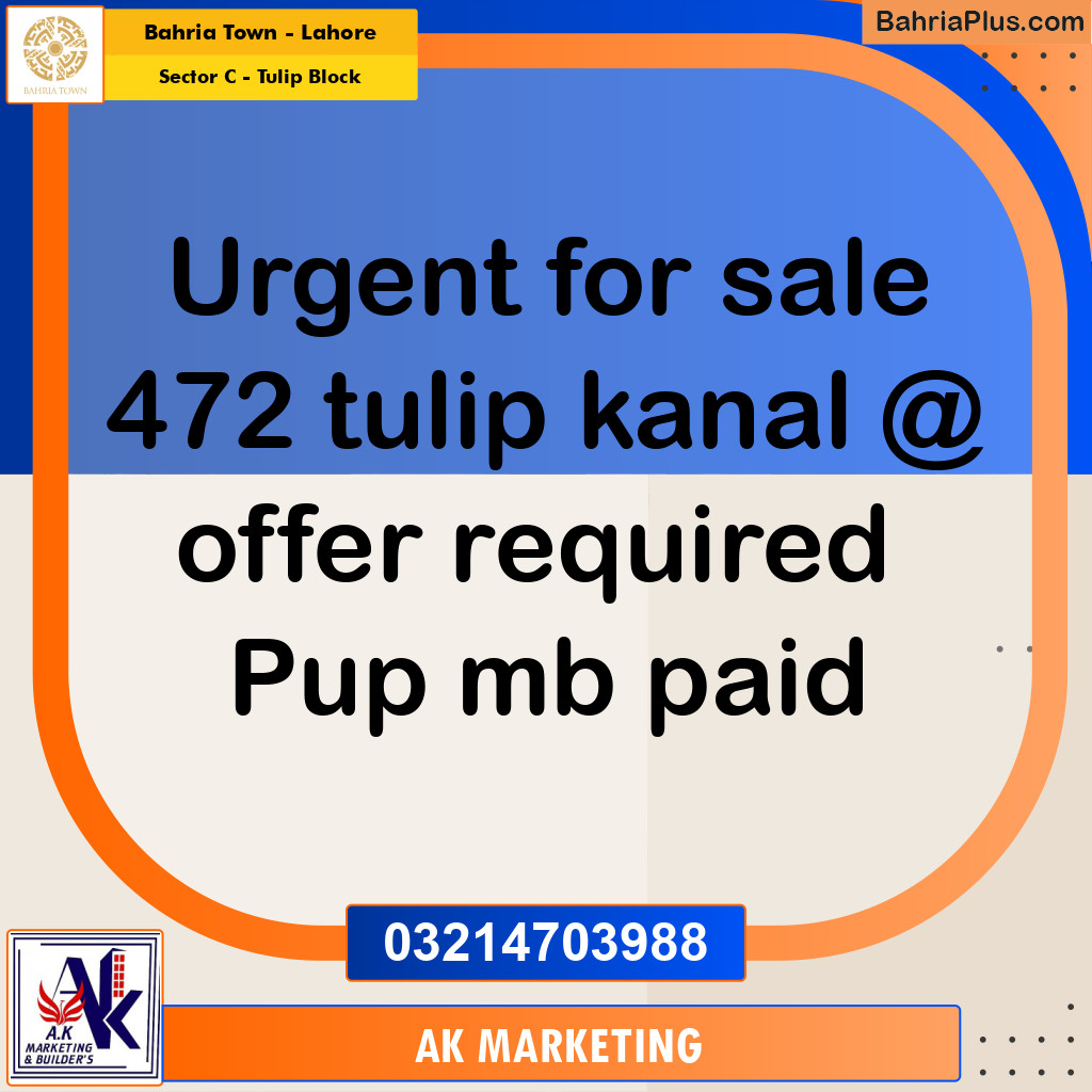Residential Plot for Sale in Sector C - Tulip Block - Bahria Town, Lahore - (BP-190810)