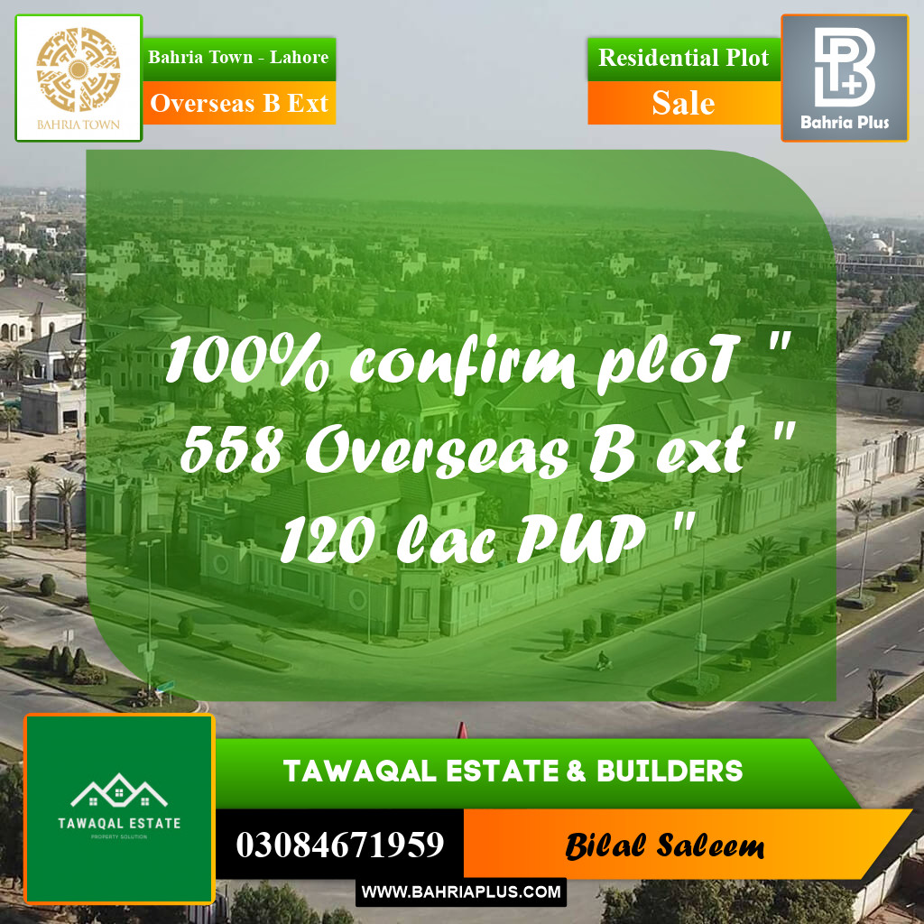 Residential Plot for Sale in Overseas B Ext -  Bahria Town, Lahore - (BP-190843)