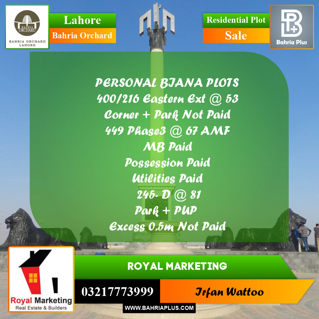 Residential Plot for Sale in Bahria Orchard, Lahore - (BP-190850)