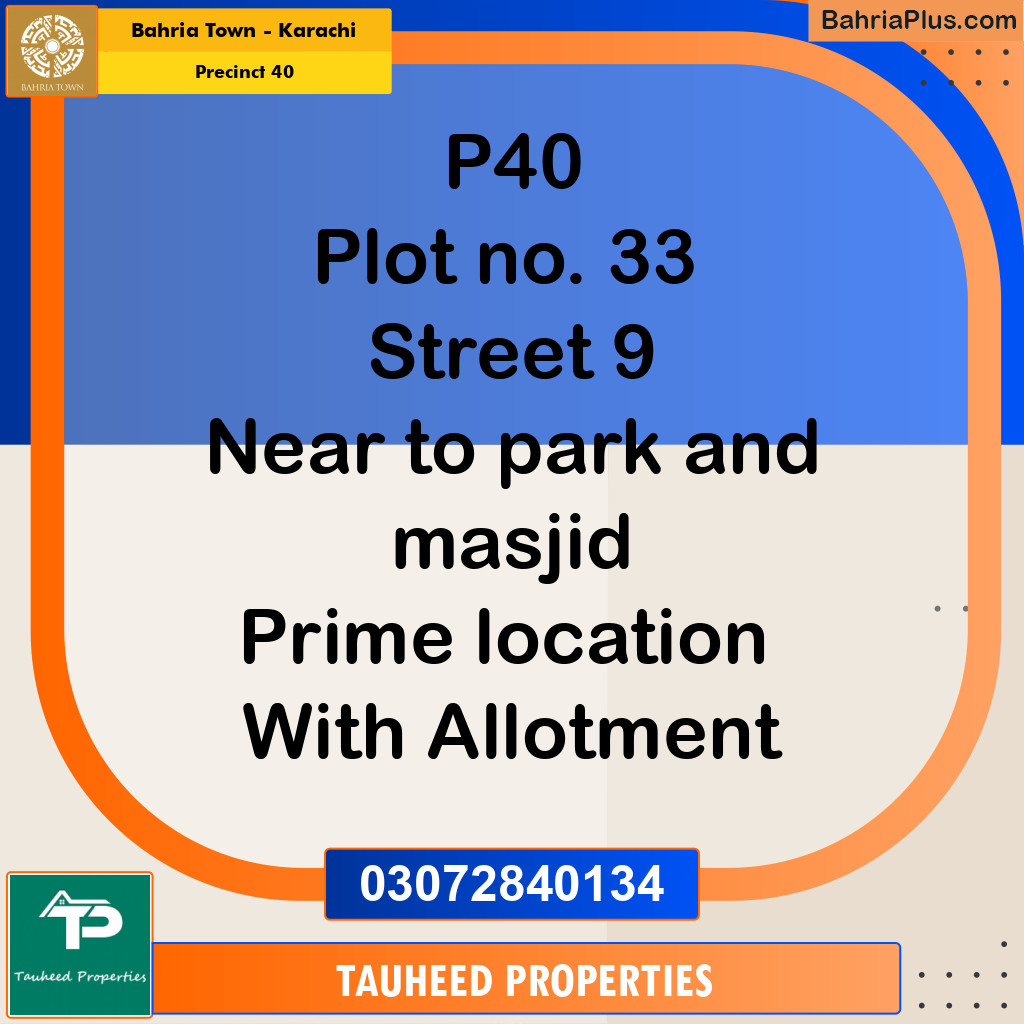 Residential Plot for Sale in Precinct 40 -  Bahria Town, Karachi - (BP-190862)