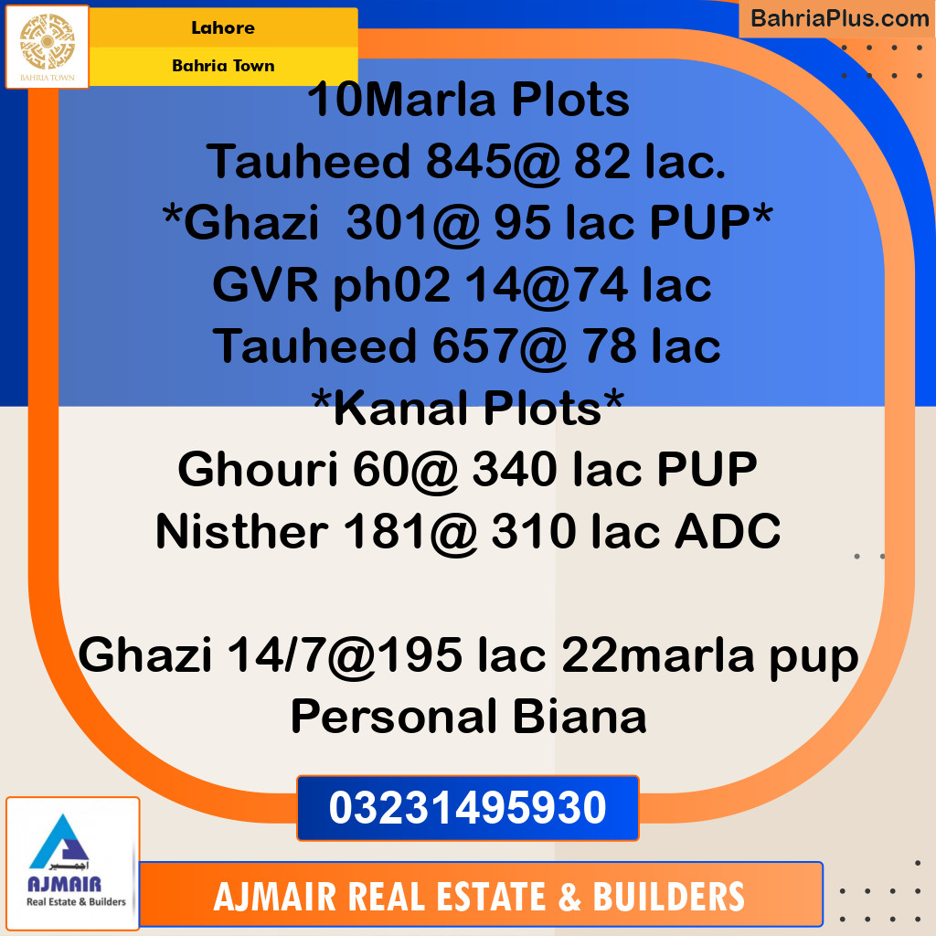 Residential Plot for Sale in Bahria Town, Lahore - (BP-190903)