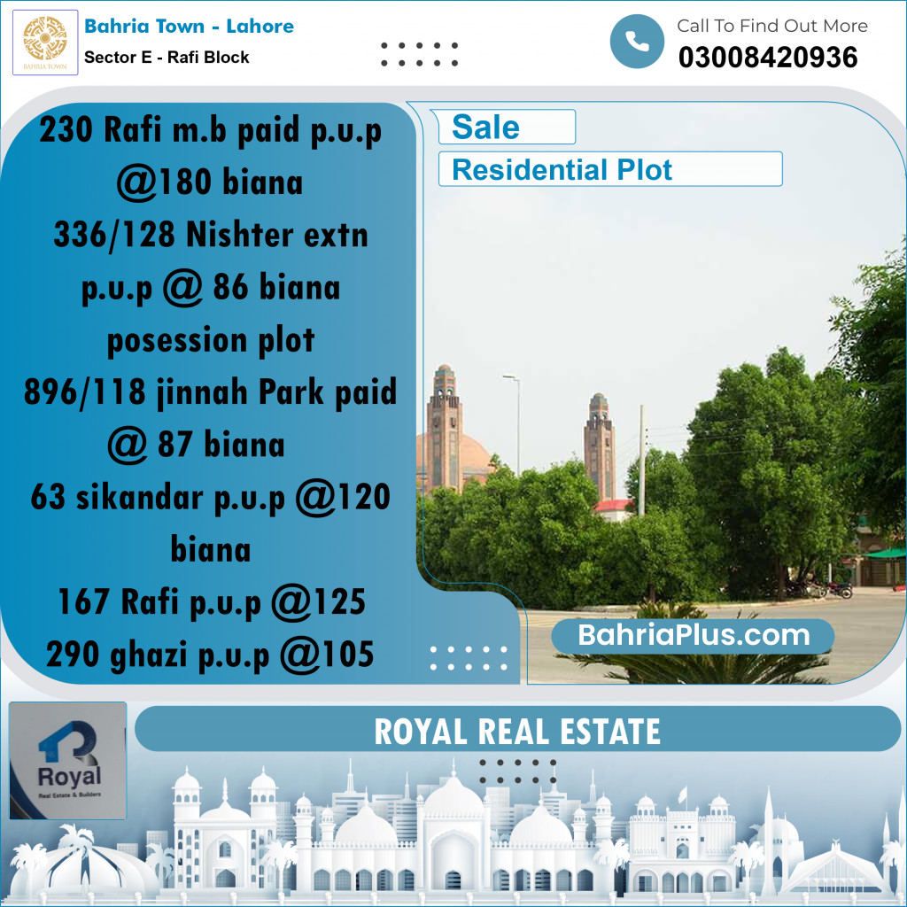 Residential Plot for Sale in Sector E - Rafi Block -  Bahria Town, Lahore - (BP-190906)