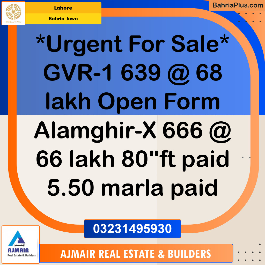 Residential Plot for Sale in Bahria Town, Lahore - (BP-190949)