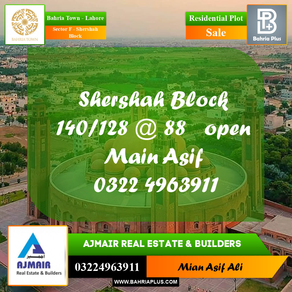 Residential Plot for Sale in Sector F - Shershah Block - Bahria Town, Lahore - (BP-190960)