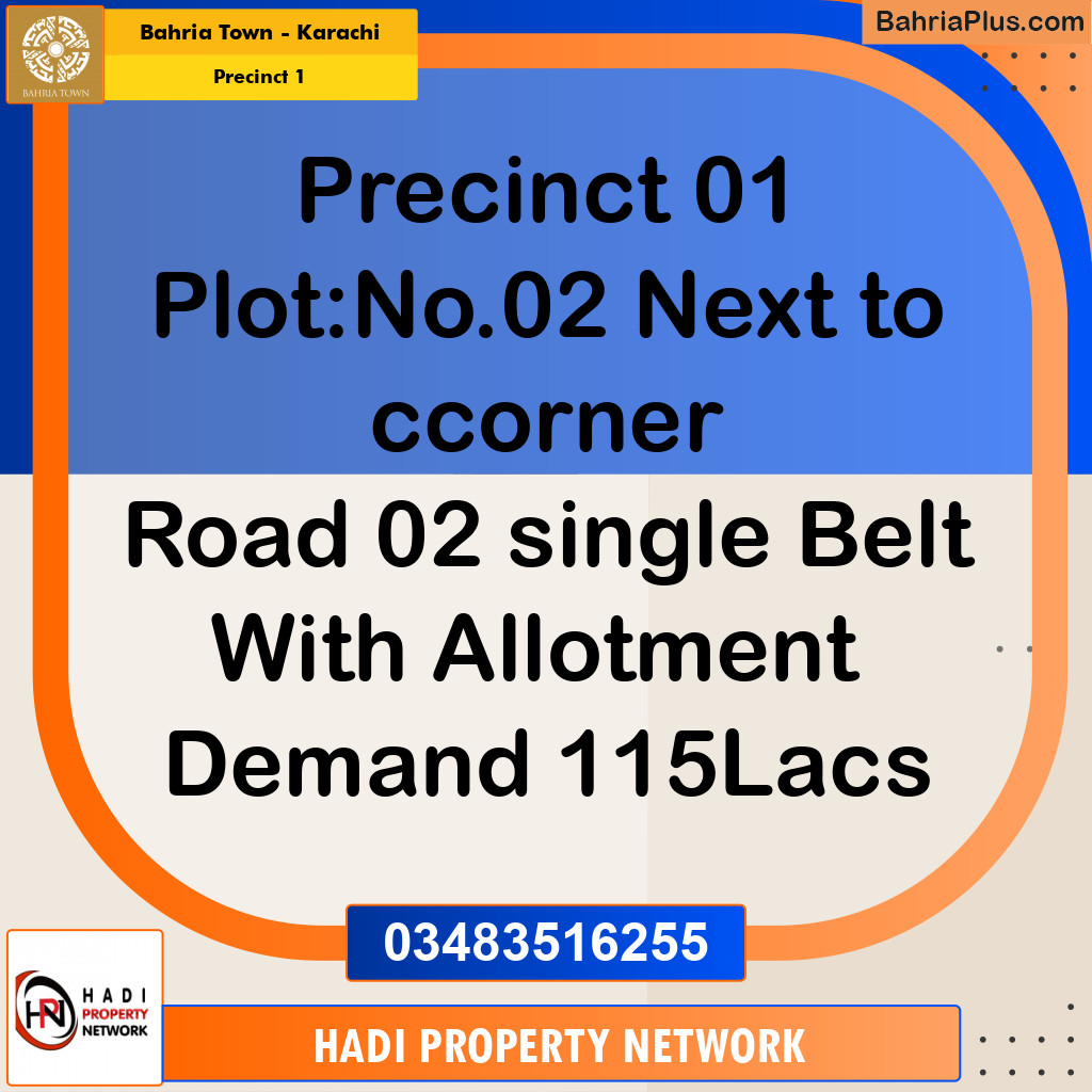 250 Sq. Yards Residential Plot for Sale in Precinct 1 -  Bahria Town, Karachi - (BP-190961)