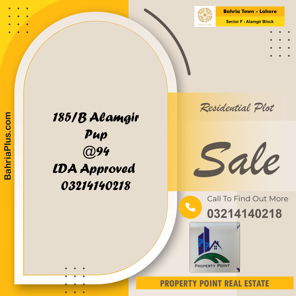 Residential Plot for Sale in Sector F - Alamgir Block -  Bahria Town, Lahore - (BP-190968)
