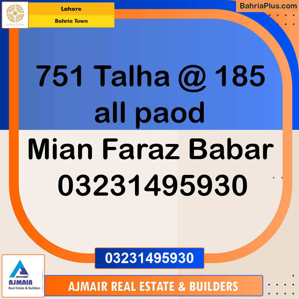 Residential Plot for Sale in Bahria Town, Lahore - (BP-191008)
