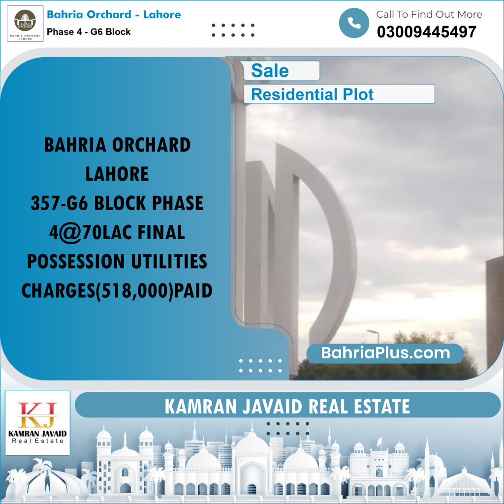 Residential Plot for Sale in Phase 4 - G6 Block -  Bahria Orchard, Lahore - (BP-191016)
