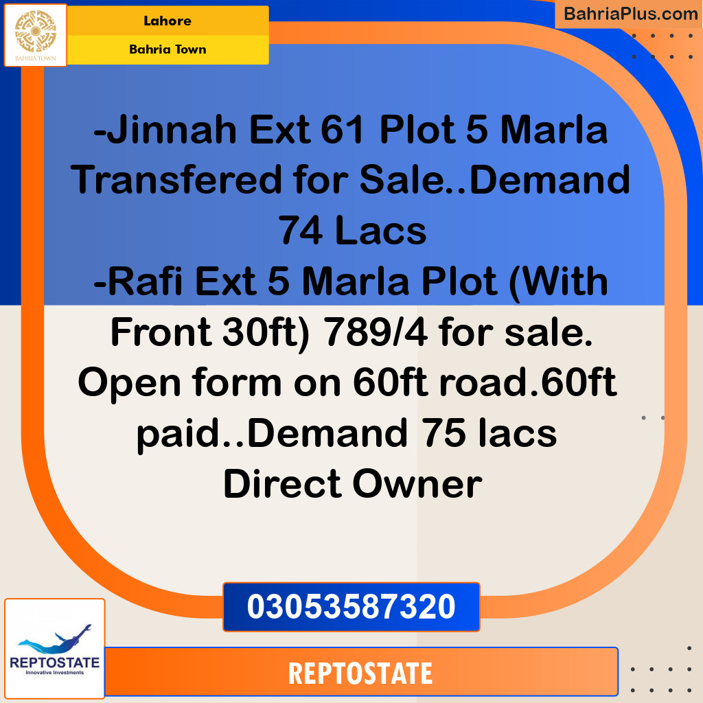 Residential Plot for Sale in Bahria Town, Lahore - (BP-191085)