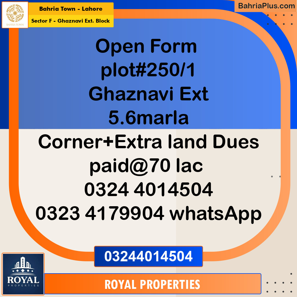 Residential Plot for Sale in Sector F - Ghaznavi Ext. Block -  Bahria Town, Lahore - (BP-191103)