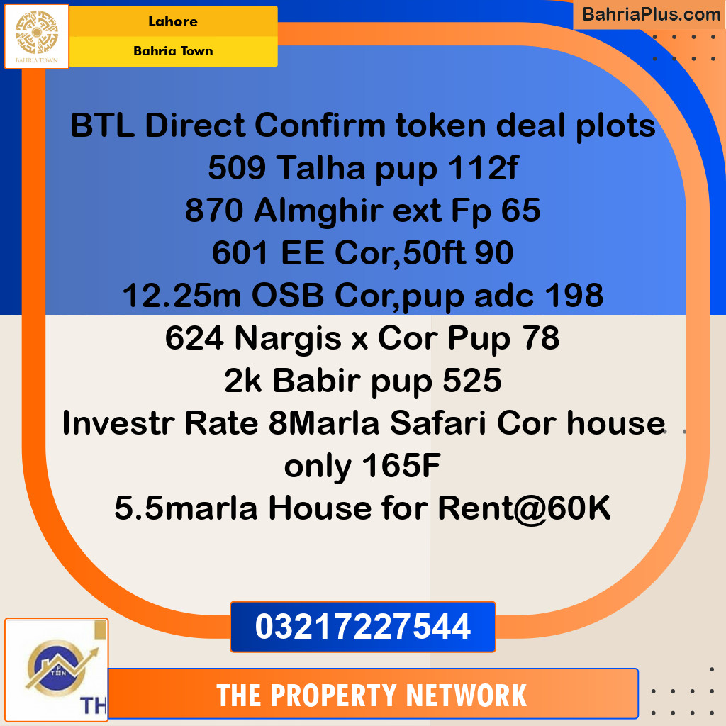 Residential Plot for Sale in Bahria Town, Lahore - (BP-191113)
