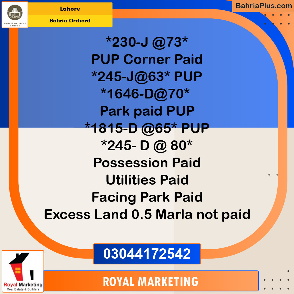 Residential Plot for Sale in Bahria Orchard, Lahore - (BP-191117)
