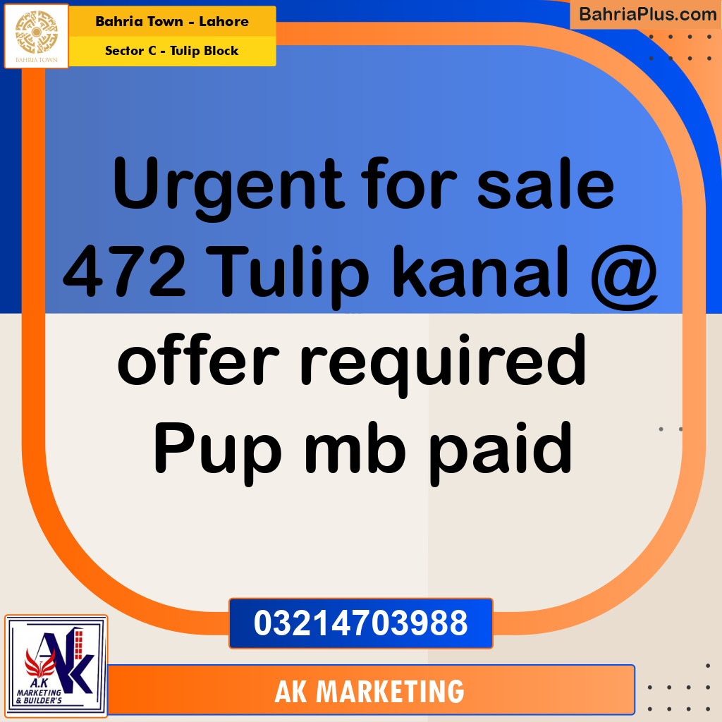 Residential Plot for Sale in Sector C - Tulip Block -  Bahria Town, Lahore - (BP-191133)
