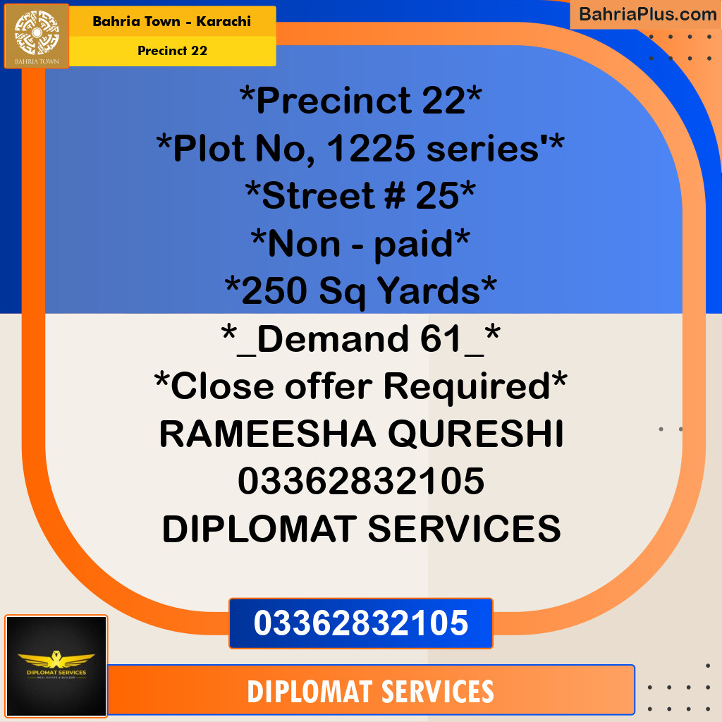 250 Sq. Yards Residential Plot for Sale in Precinct 22 -  Bahria Town, Karachi - (BP-191175)
