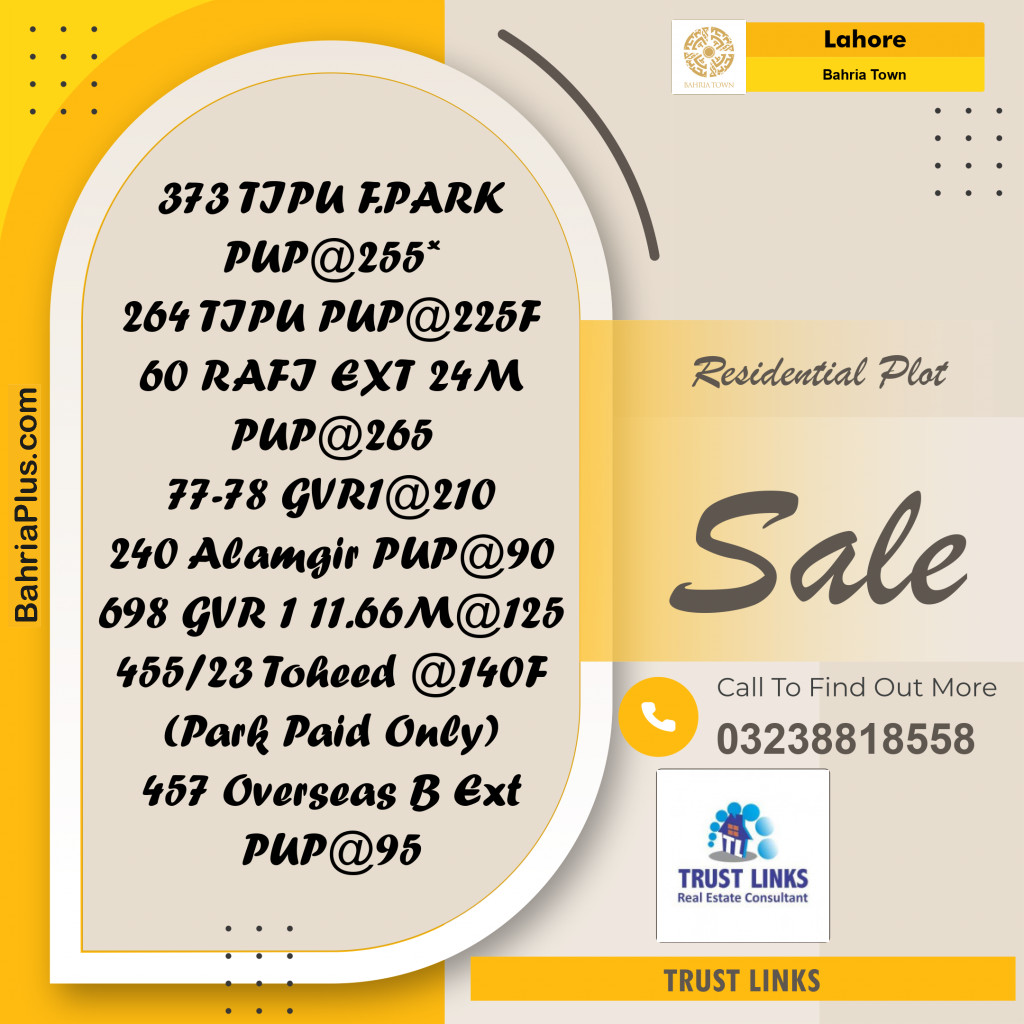 Residential Plot for Sale in Bahria Town, Lahore - (BP-191245)