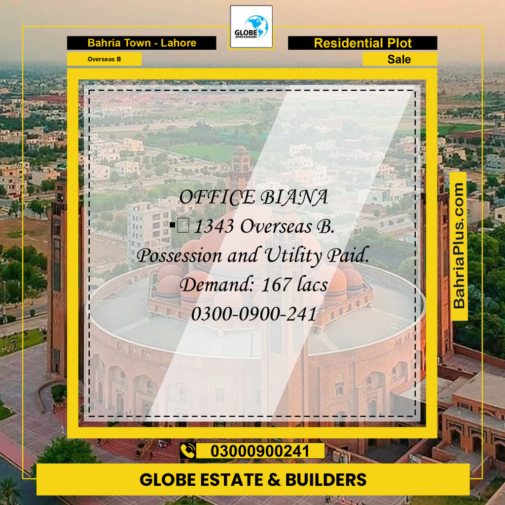 Residential Plot for Sale in Overseas B -  Bahria Town, Lahore - (BP-191256)