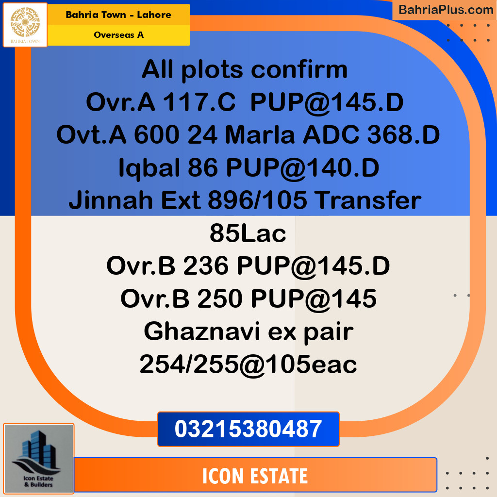 Residential Plot for Sale in Overseas A -  Bahria Town, Lahore - (BP-191265)