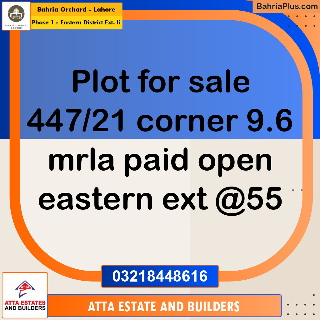 Residential Plot for Sale in Phase 1 - Eastern District Ext. II -  Bahria Orchard, Lahore - (BP-191266)