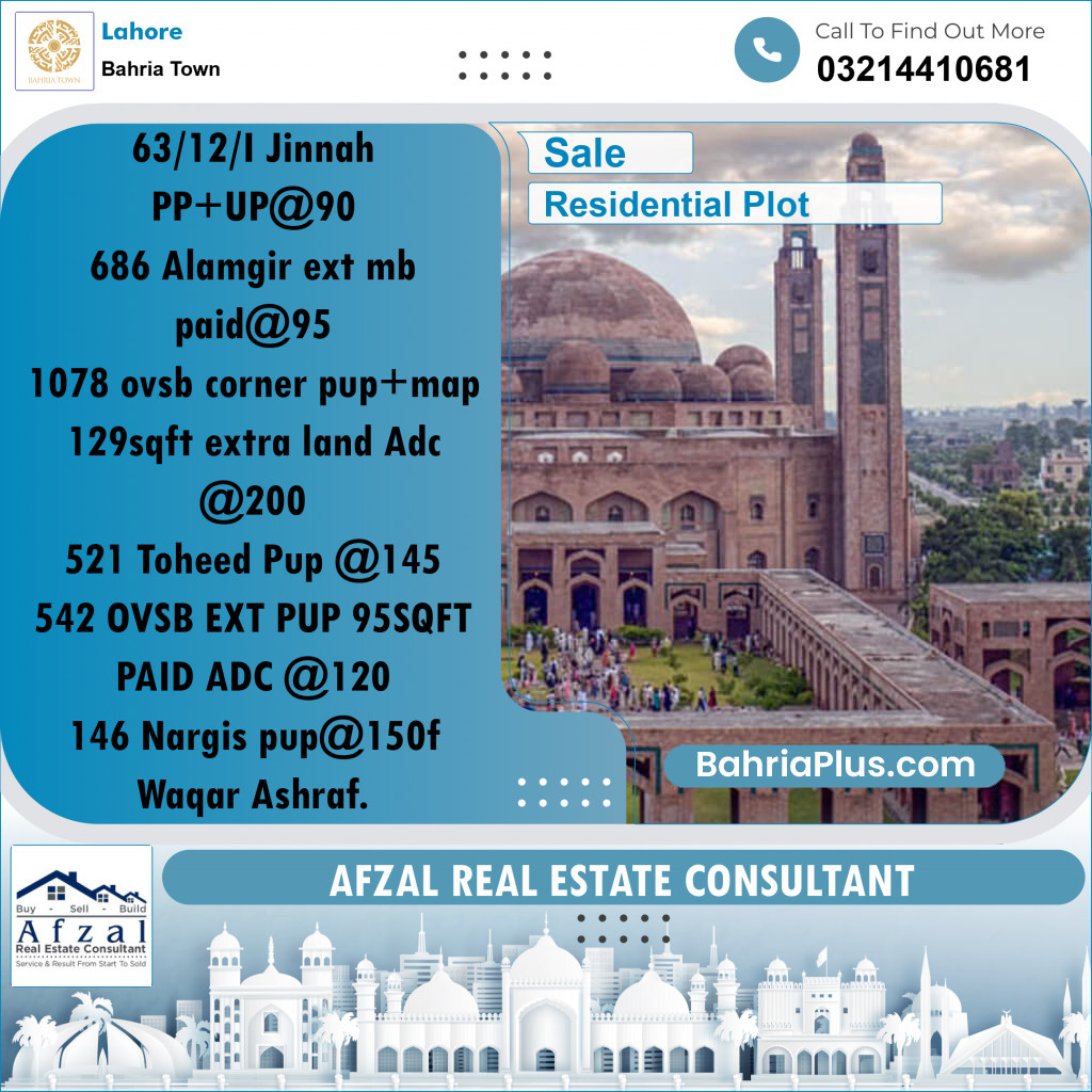 Residential Plot for Sale in Bahria Town, Lahore - (BP-191281)