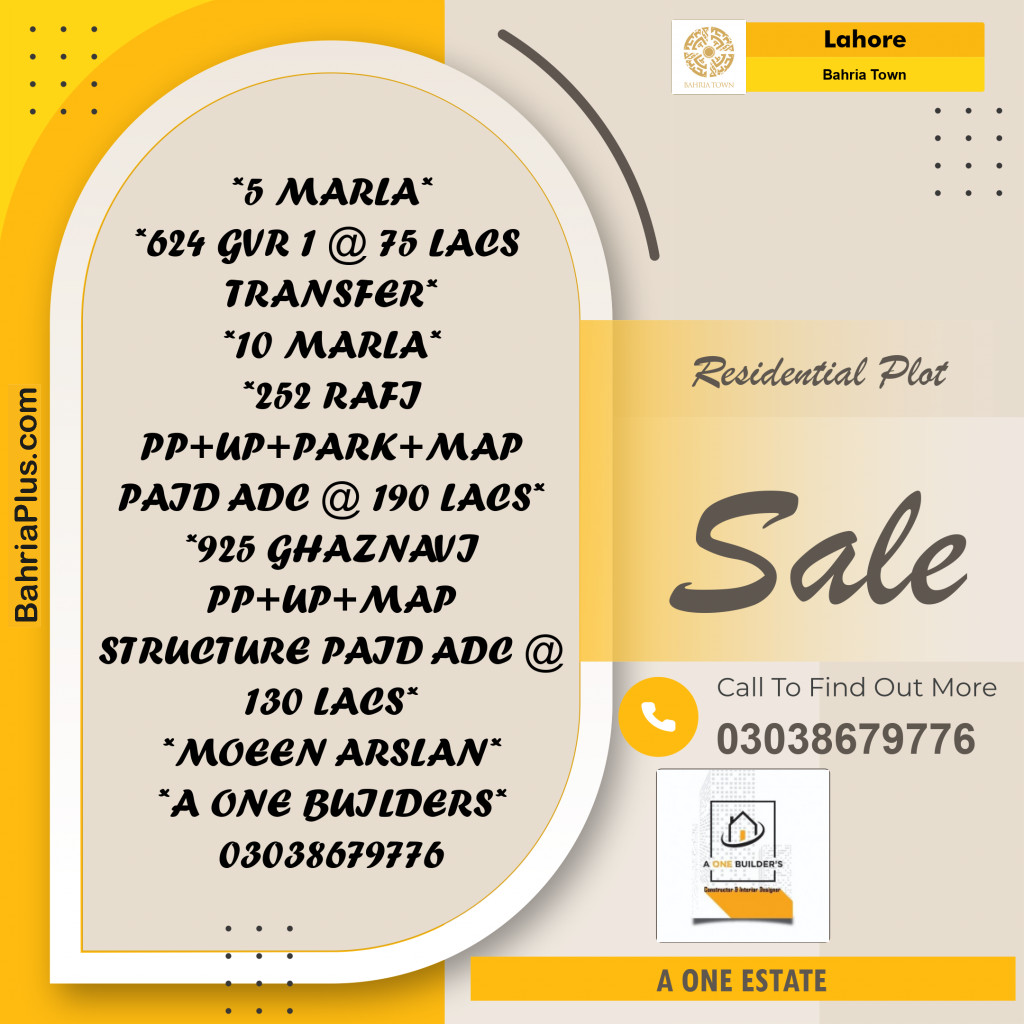 Residential Plot for Sale in Bahria Town, Lahore - (BP-191291)