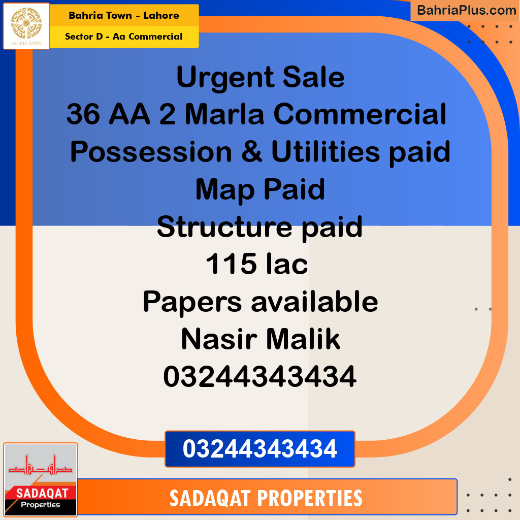 Commercial Plot for Sale in Sector D - AA Commercial -  Bahria Town, Lahore - (BP-191295)