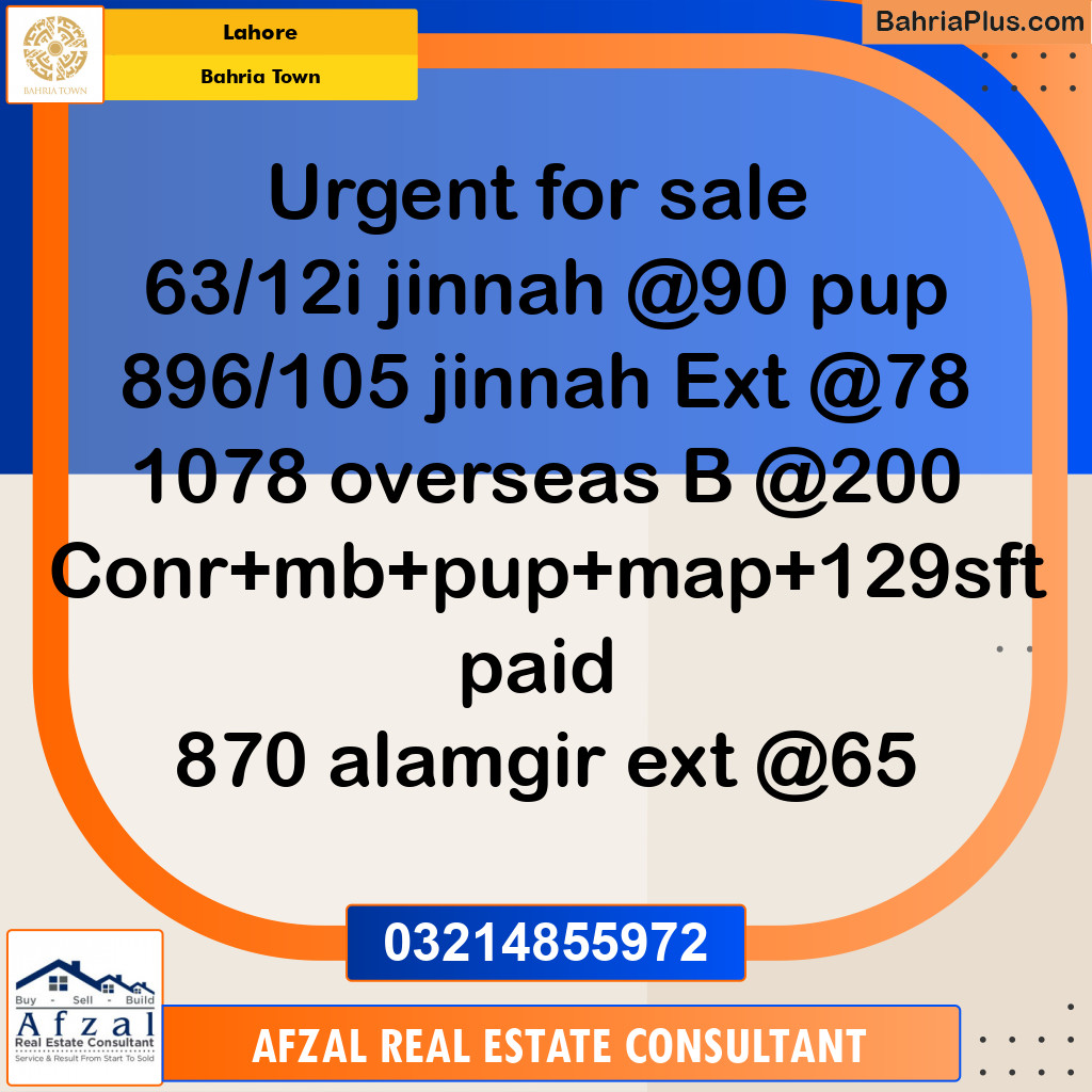 Residential Plot for Sale in Bahria Town, Lahore - (BP-191296)