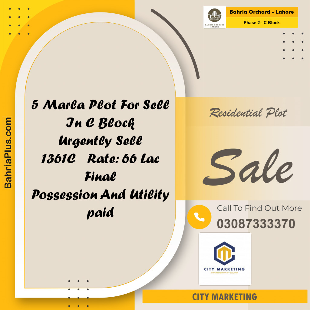 Residential Plot for Sale in Phase 2 - C Block -  Bahria Orchard, Lahore - (BP-191299)