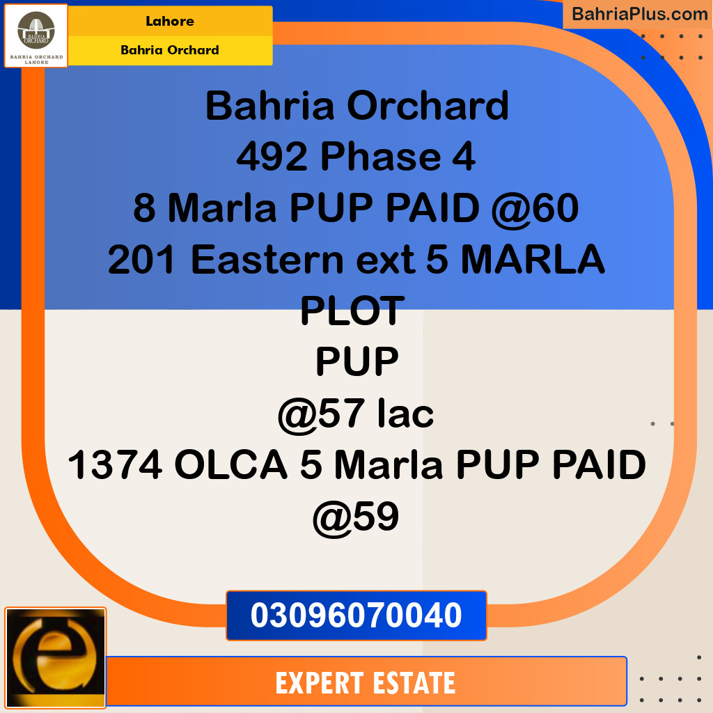 Residential Plot for Sale in Bahria Orchard, Lahore - (BP-191306)