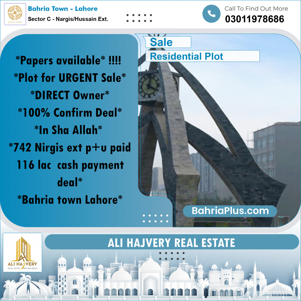 Residential Plot for Sale in Sector C - Nargis/Hussain Ext. -  Bahria Town, Lahore - (BP-191341)