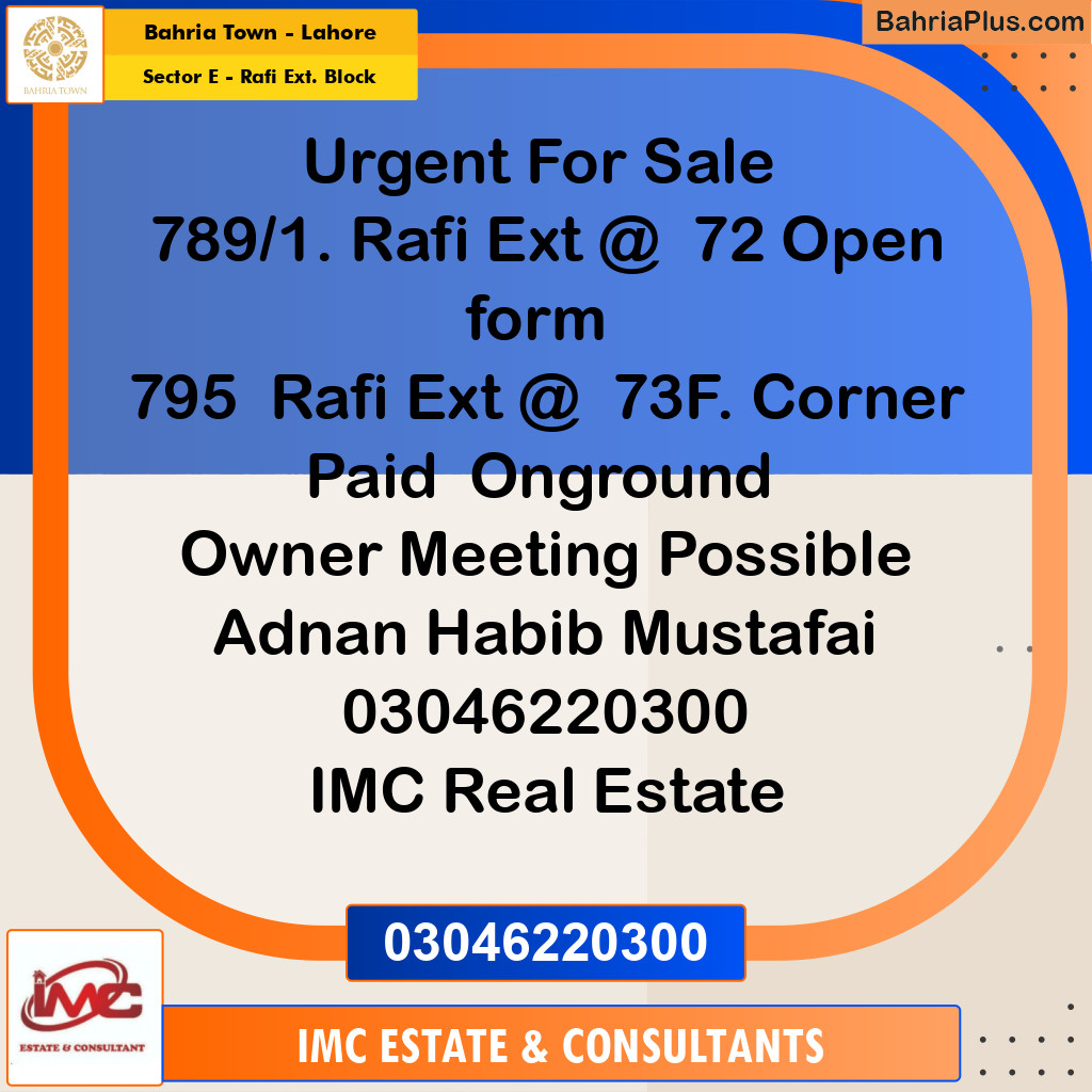 Residential Plot for Sale in Sector E - Rafi Ext. Block -  Bahria Town, Lahore - (BP-191343)