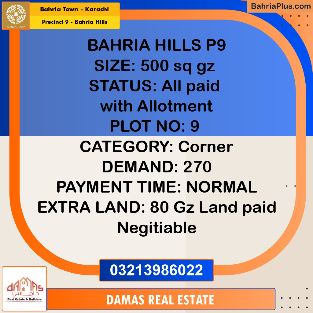 500 Sq. Yards Residential Plot for Sale in Precinct 9 - Bahria Hills -  Bahria Town, Karachi - (BP-191363)