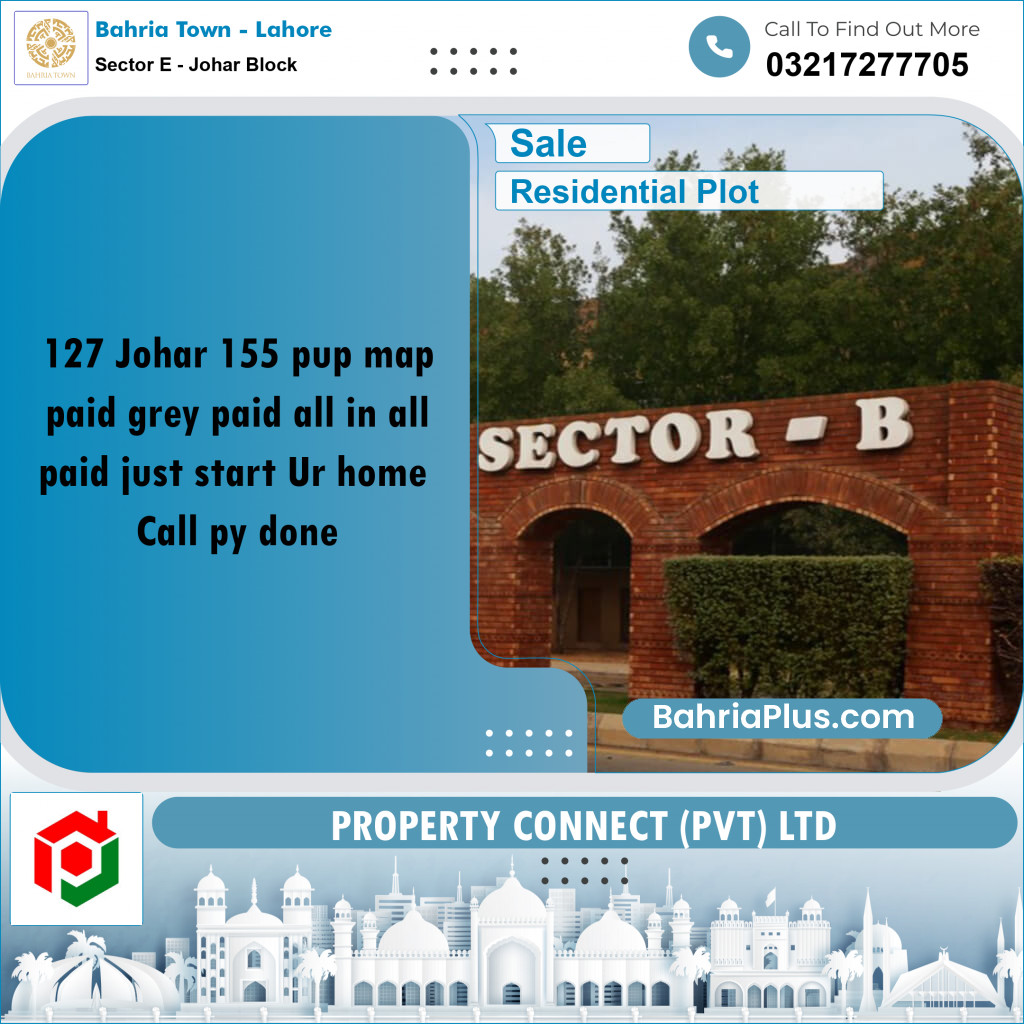 Residential Plot for Sale in Sector E - Johar Block -  Bahria Town, Lahore - (BP-191416)