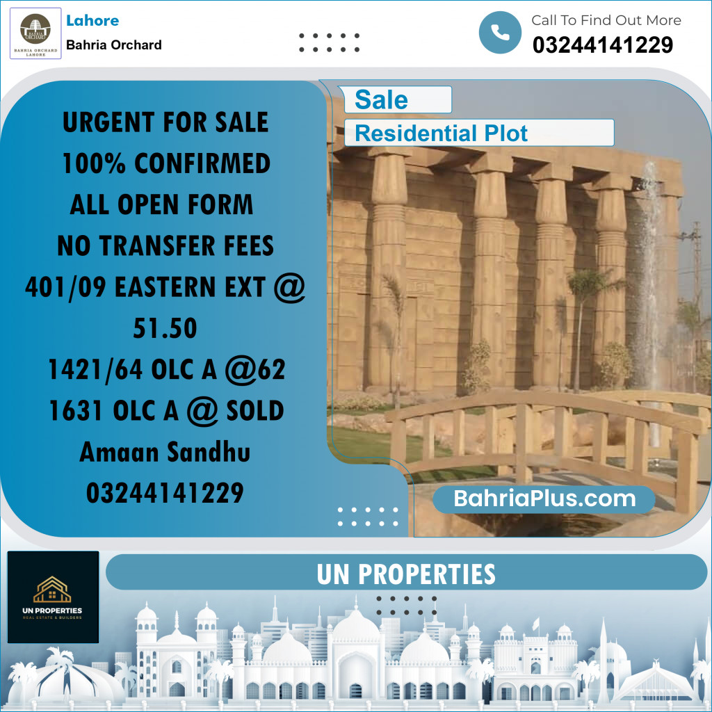 Residential Plot for Sale in Bahria Orchard, Lahore - (BP-191456)