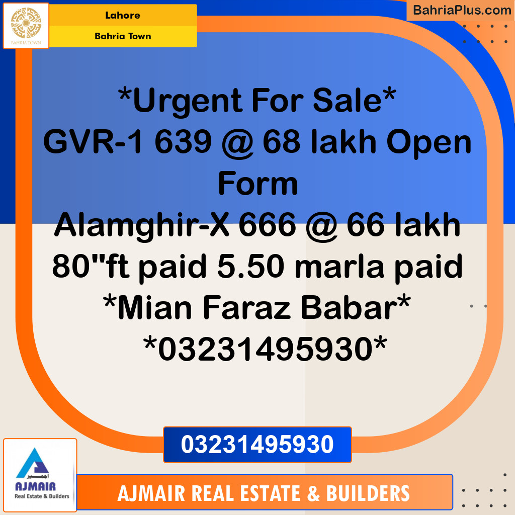 Residential Plot for Sale in Bahria Town, Lahore - (BP-191459)