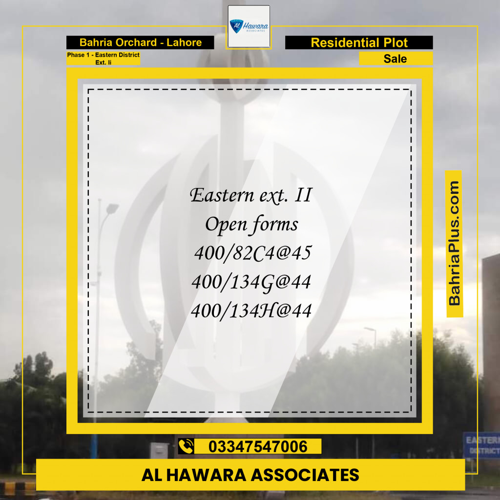 Residential Plot for Sale in Phase 1 - Eastern District Ext. II -  Bahria Orchard, Lahore - (BP-191464)