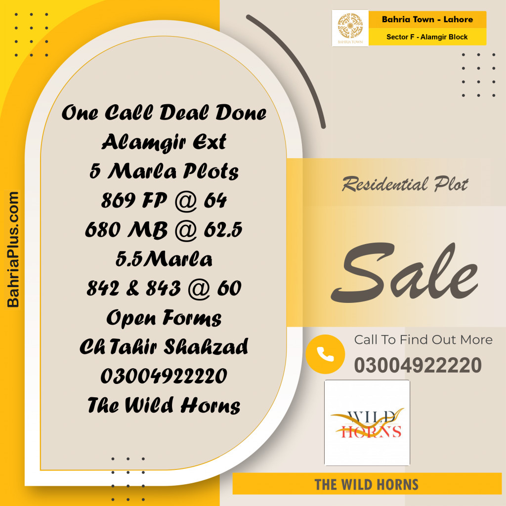 Residential Plot for Sale in Sector F - Alamgir Block -  Bahria Town, Lahore - (BP-191503)