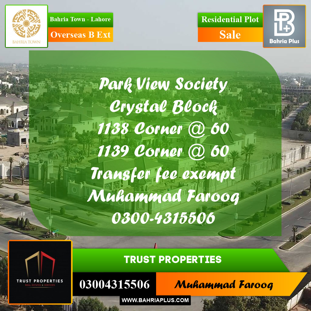 Residential Plot for Sale in Overseas B Ext -  Bahria Town, Lahore - (BP-191524)
