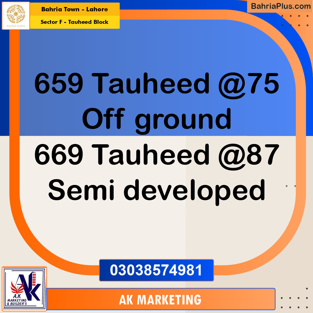 Residential Plot for Sale in Sector F - Tauheed Block -  Bahria Town, Lahore - (BP-191535)