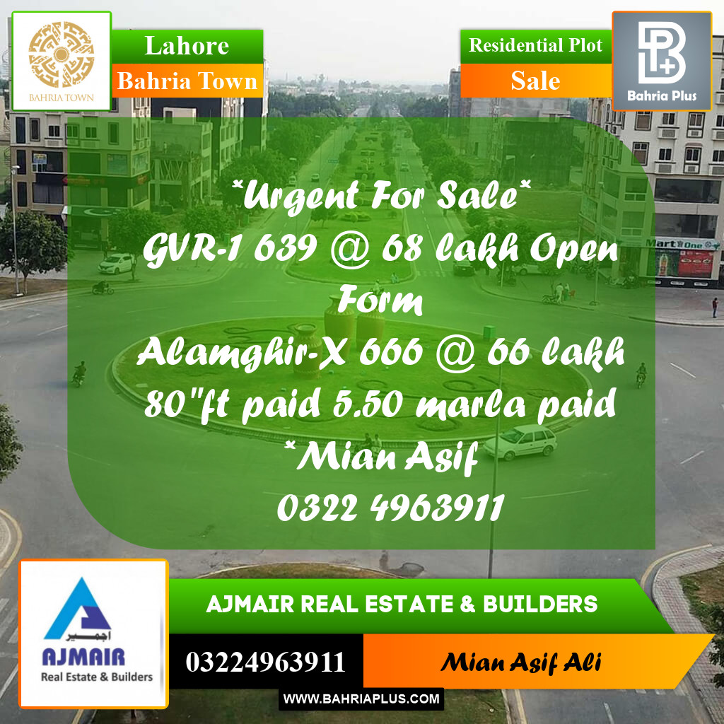 Residential Plot for Sale in Bahria Town, Lahore - (BP-191560)
