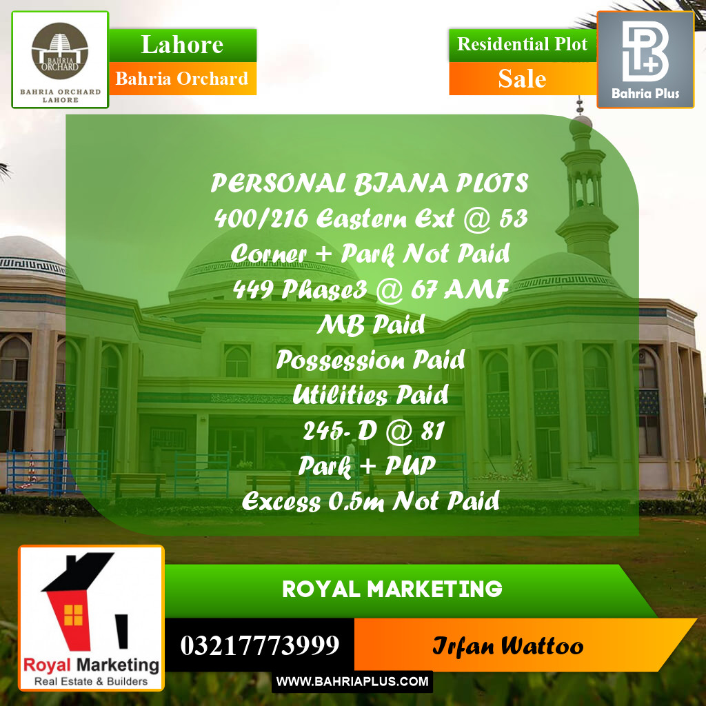 Residential Plot for Sale in Bahria Orchard, Lahore - (BP-191655)